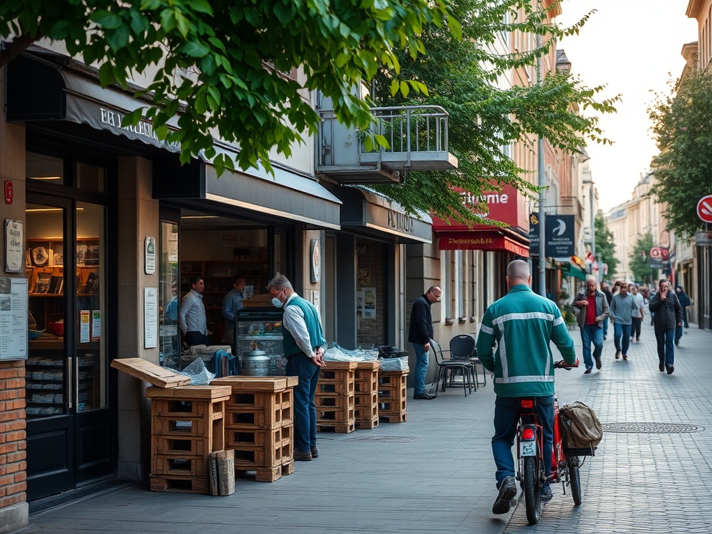 Grafika przedstawiająca wykresy i ikony związane z pracą i zarobkami na rynku pracy w Radomiu w kwietniu 2026.