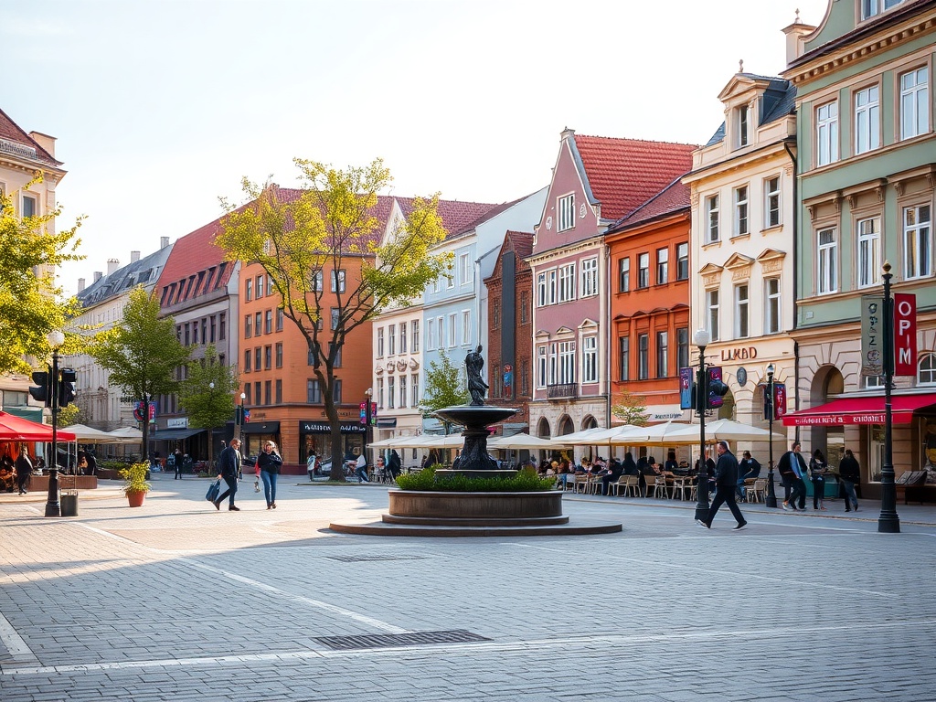 Ilustracja przedstawiająca remont boiska "Orlik" i budowę parkingu w Radomiu, nawiązująca do inwestycji sportowych i infrastrukturalnych w mieście.