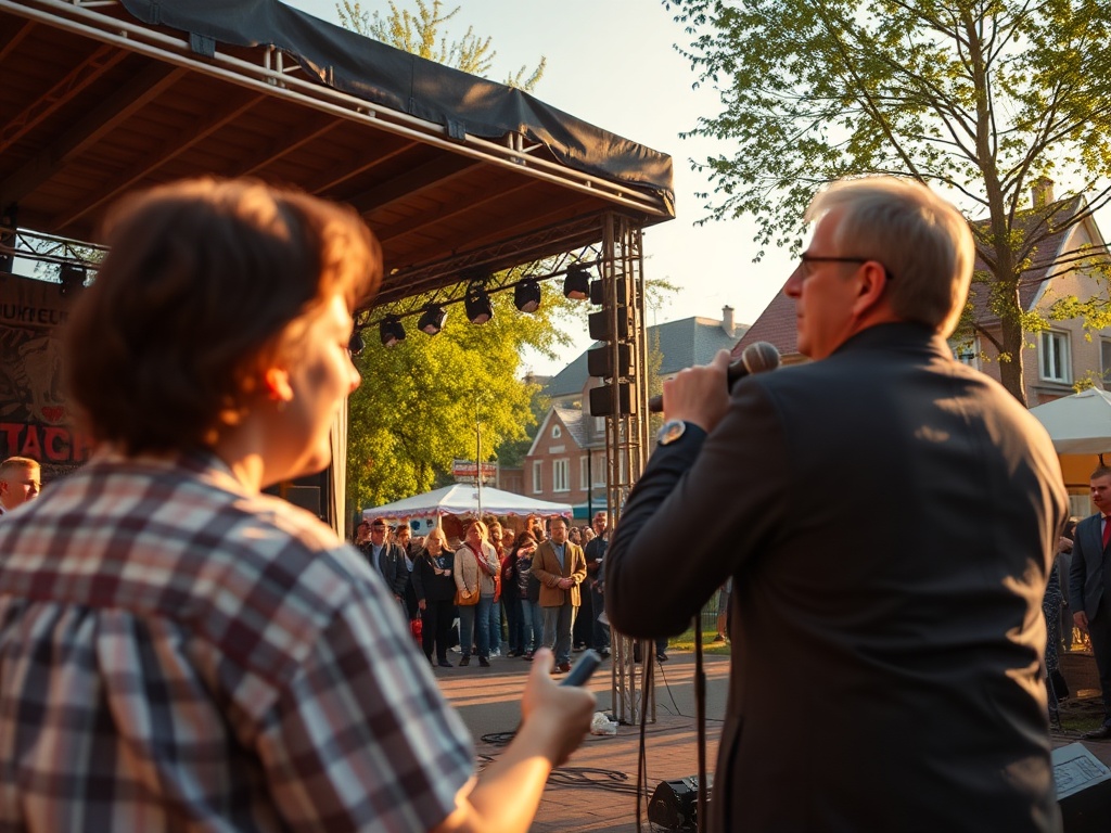 Grafika symbolizująca pomoc dla dzieci i scenę teatralną w Radomiu, nawiązująca do frazy kluczowej Radom pomoc dzieciom i kultura